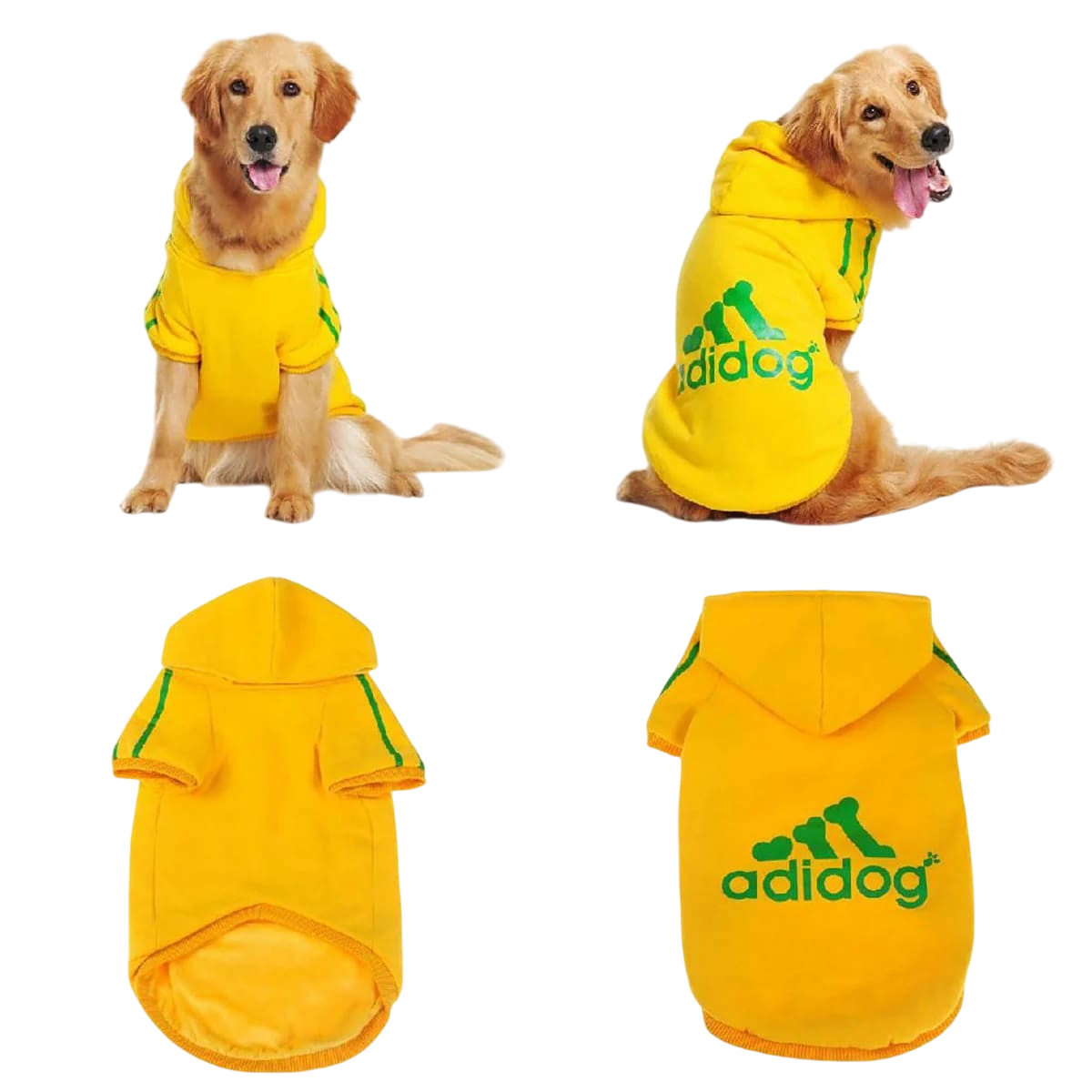 Hanorac cu Gluga pentru caine de talie mare, Adidog, Galben #HM141 - imagine 3