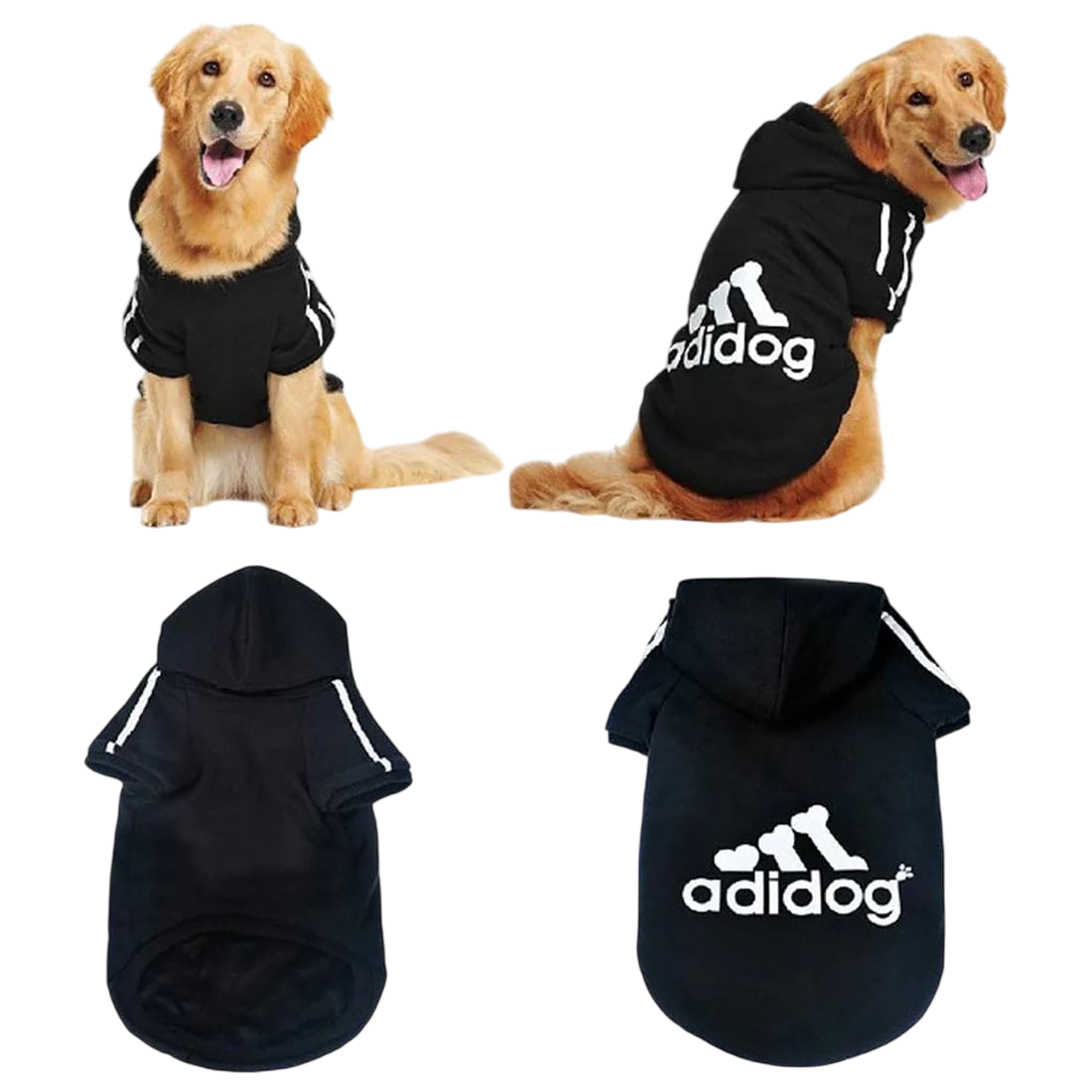 Hanorac cu Gluga pentru caine de talie mare, Adidog, Negru #HM139 - imagine 3