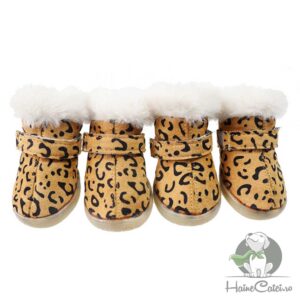 Papuci imblaniti pentru catei – Leopard – Galben #P38