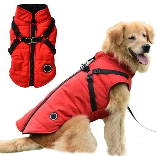 Vesta caini talie mare, imblanita, impermeabila, ham incorporat, Rosu #HM146