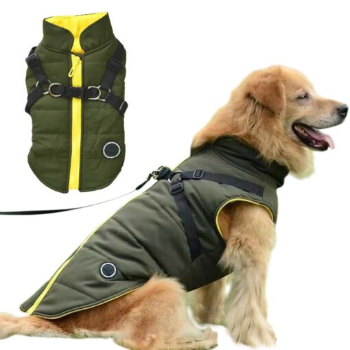 Vesta caini talie mare, imblanita, impermeabila, ham incorporat, Verde #HM147